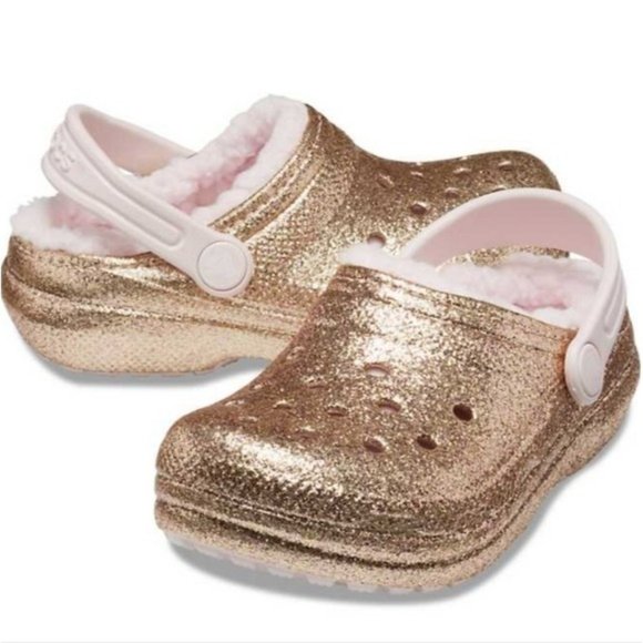 CROCS Shoes Crocs Lined Golden Glitter Linedshoes Clogs Girl Size 2